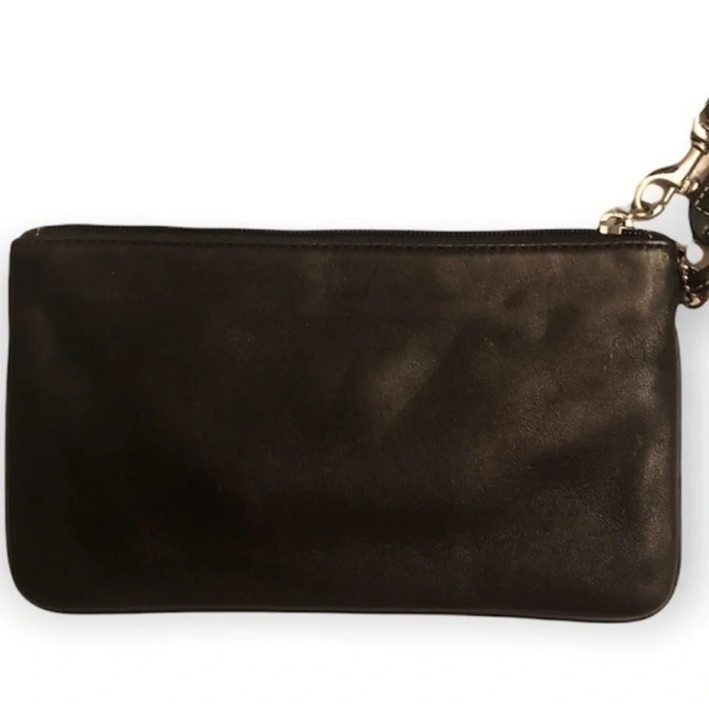 Coach vintage black leather turnlock wristlet clutch bag y2k